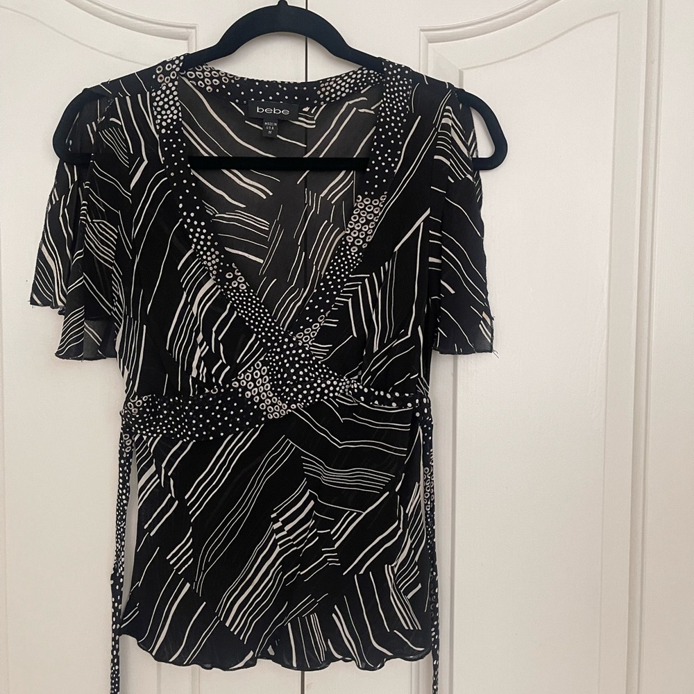 Bebe Monochrome Wrap Blouse